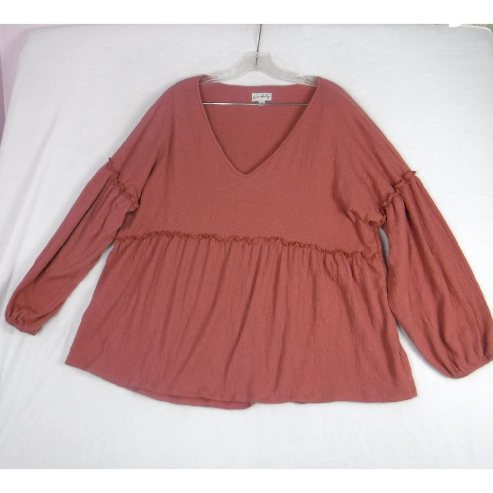 Wonderly Peasant‎ Top Women XL Burnt Orange Shirt 3/4 Balloon Sleeve Cottage